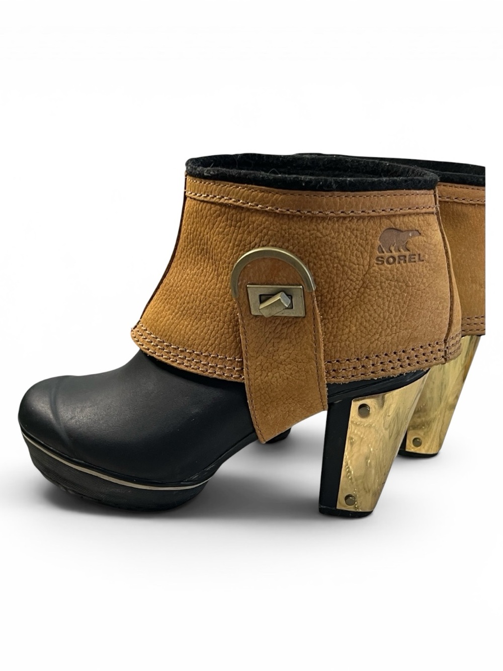 Sorel Medina II Clogs/Boots Women’s 7.5 Black & Tobacco Leather Lined